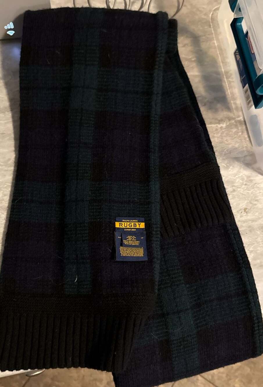 Ralph Lauren Rugby Black Watch Plaid 100% Wool Scarf